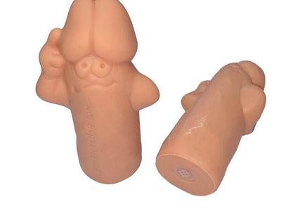 Peachfarbene silikon salz und pfefferstreuer in penisform mit lächelnden gesichtern aus der serie diablo picante