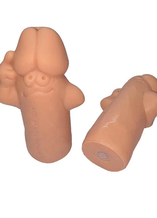 Peachfarbene silikon salz und pfefferstreuer in penisform mit lächelnden gesichtern aus der serie diablo picante