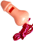 Rosa plastikpfeife in penisform mit rotem band diablo picante für party und spaß