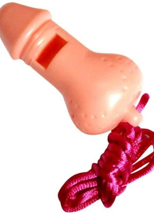 Rosa plastikpfeife in penisform mit rotem band diablo picante für party und spaß