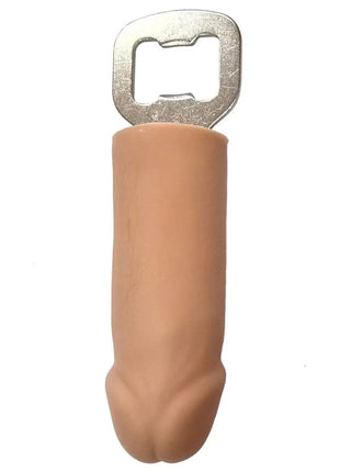 Beiger silikon-flaschenöffner mit metallischem silberdeckel in penisförmigem design aus gummi diablo picante