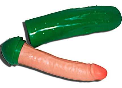 Grüne plastikpickle-penisgurke diablo picante mit pfirsichfarbenem silikonspitze für spielspaß