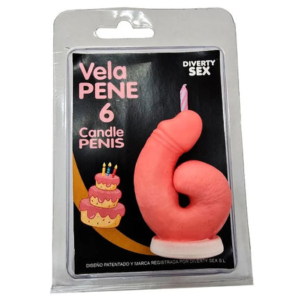 Rosa silikon kerze in form der zahl 6 und männlichen anatomie von diverty sex dekorative erotische peniskerze diablo picante