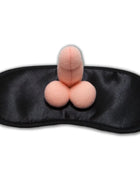 Rosa plüschspielzeug auf schwarzer satin-augenmaske in diablo picante penismaske für erotische spiele