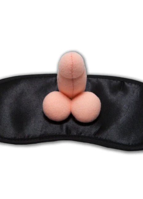 Rosa plüschspielzeug auf schwarzer satin-augenmaske in diablo picante penismaske für erotische spiele