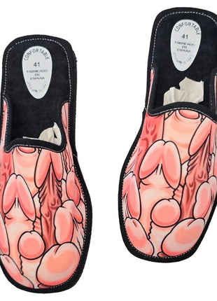 Rosa cartoonartige handabdruck slip-on mules mit schwarzem rand und komfortable 41 label innen diablo picante penisschuhe in großen größen 42-44