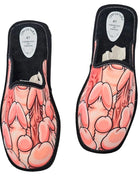 Pink cartoonartige handabdruck slip-on mules mit schwarzem rand und komfortablem größe 41 label innen diablo picante penisschuhe