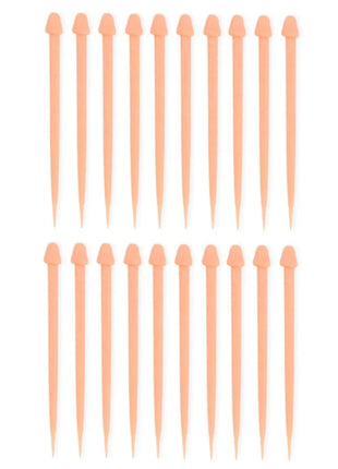 Set aus 20 pfirsichfarbenen plastik penisspinnenstäbchen mit abgerundeten, zugespitzten enden für fleisch