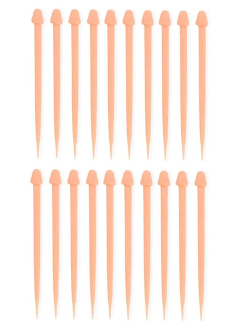Set aus 20 pfirsichfarbenen plastik penisspinnenstäbchen mit abgerundeten, zugespitzten enden für fleisch