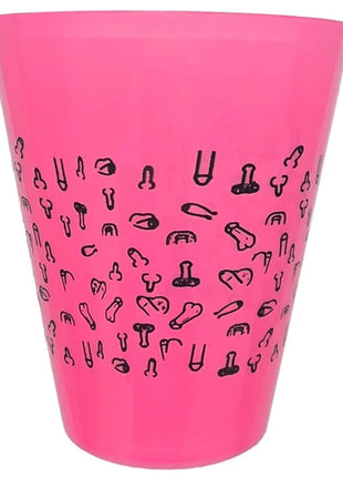 Hellrosa plastikbecher 500 ml mit schwarzen doodle-stil penis mustern diablo picante fuchsia cup