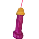 Diablo picante pink kunststoff-penis aus glas mit lila und gelbem kunststoff-becher und rosa strohhalm