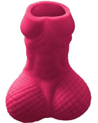 Vibrantes rosa silikon-hundespielzeug geformt wie männliche anatomie mit strukturiertem, gerilltem unterteil namens diablo picante pink penis schnapsglas
