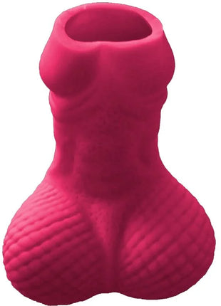 Vibrantes rosa silikon-hundespielzeug geformt wie männliche anatomie mit strukturiertem, gerilltem unterteil namens diablo picante pink penis schnapsglas