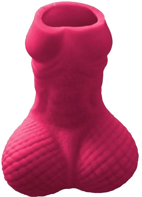 Vibrantes rosa silikon-hundespielzeug geformt wie männliche anatomie mit strukturiertem, gerilltem unterteil namens diablo picante pink penis schnapsglas