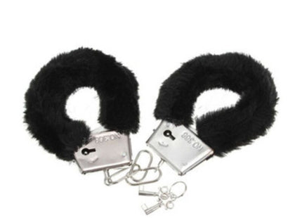 Diablo picante pleasure furry handschellen schwarz schwarze kunstpelz handschellen mit silbernen metallschlössern und schlüsseln