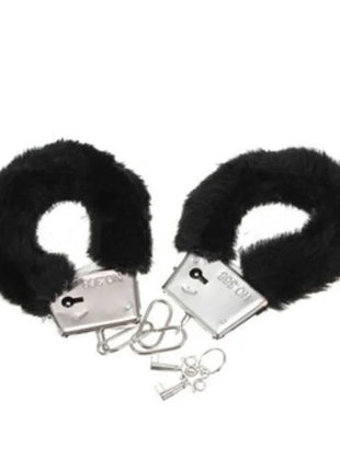Diablo picante pleasure furry handschellen schwarz schwarze kunstpelz handschellen mit silbernen metallschlössern und schlüsseln