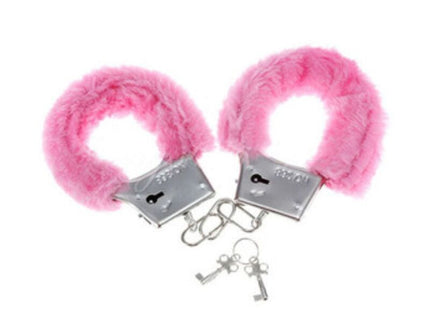 Diablo picante pleasure pelzhandschellen rosa mit pinken flauschigen pelz und silbernen metallverschlüssen und schlüsseln