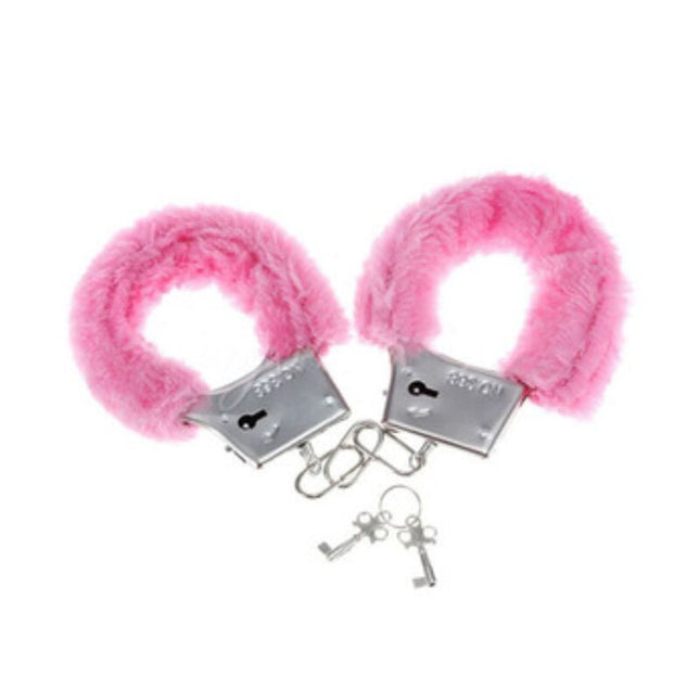 Diablo picante pleasure pelzhandschellen rosa mit pinken flauschigen pelz und silbernen metallverschlüssen und schlüsseln
