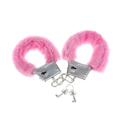 Diablo picante pleasure pelzhandschellen rosa mit pinken flauschigen pelz und silbernen metallverschlüssen und schlüsseln