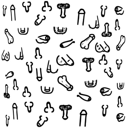 Schwarze line art quadratische untersetzer mit stilisierten männlichen genitalien in verschiedenen designs für diverty sex