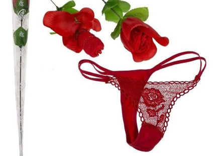 Roter spitzenstring mit floraler stickerei und zarten wellenförmigen kanten aus der diablo picante kollektion