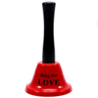 Rote handglocke diablo picante mit schwarzem griff und ring for love gravur in schwarzer schrift