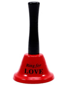 Rote handglocke diablo picante mit schwarzem griff und ring for love gravur in schwarzer schrift
