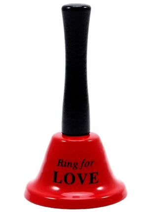 Rote handglocke diablo picante mit schwarzem griff und ring for love gravur in schwarzer schrift