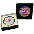 Bunte runde spielroulette mit illustrationen im schwarzen kasten ruleta de posturas für diablo picante spiel