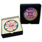 Bunte runde spielroulette mit illustrationen im schwarzen kasten ruleta de posturas für diablo picante spiel