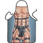 Blauer schürze diablo picante mit muskulösem torso, schwarzen lederriemen, ketten und metallakzenten für herren