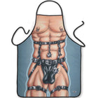 Blauer schürze diablo picante mit muskulösem torso, schwarzen lederriemen, ketten und metallakzenten für herren