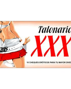 Talonario xxx diablo picante schreckbuch mit roter schrift und frau in weiß-roter kleidung auf rechteckigem paket