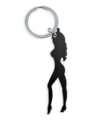 Diablo Picante schwarzer Schlüsselanhänger mit weiblicher Silhouette aus Metall und integriertem Bieröffner