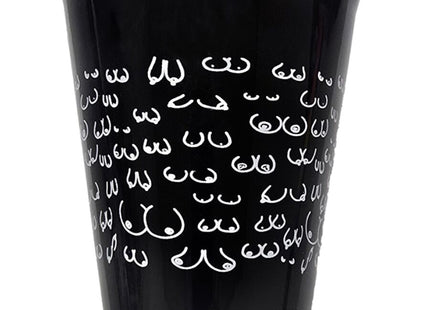 Schwarzer keramik shot glas mit weißem, stilisiertem brustmuster aus der serie diablo picante 500 ml