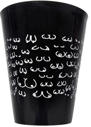 Schwarzer keramik shot glas mit weißem, stilisiertem brustmuster aus der serie diablo picante 500 ml