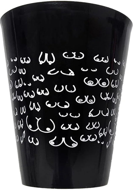Schwarzer keramik shot glas mit weißem, stilisiertem brustmuster aus der serie diablo picante 500 ml