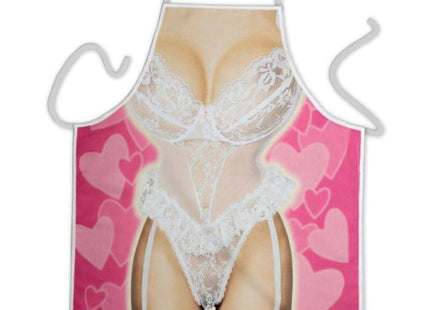 Diablo picante sexy damenschürze in pink mit weißer spitzen lingerie-optik und herzmustern
