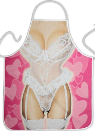Diablo picante sexy damenschürze in pink mit weißer spitzen lingerie-optik und herzmustern