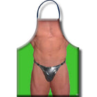 Diablo picante sexy herrenschürze in grün mit detailreichem muskel-torso und glänzenden silbernen briefs print