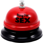Rote und schwarze schreibtischglocke mit silberner oberseite und ring for sex schriftzug diabolo picante