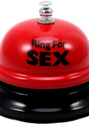 Rote und schwarze schreibtischglocke mit silberner oberseite und ring for sex schriftzug diabolo picante