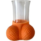 Orange silikon halter in form eines butts mit klarem glas shotglas für diablo picante mit natürlichen eiern