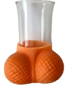 Orange silikon halter in form eines butts mit klarem glas shotglas für diablo picante mit natürlichen eiern