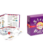 Lila strip poker spielbox diablo picante mit roten akzenten und rundem logo mit spielkarten