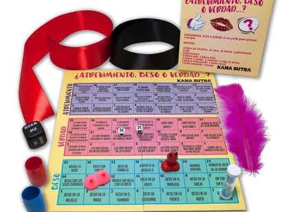 Diablo picante spiel wagen kuss oder wahrheit spielbrett mit buntem kariertem spielfeld und spielzubehör