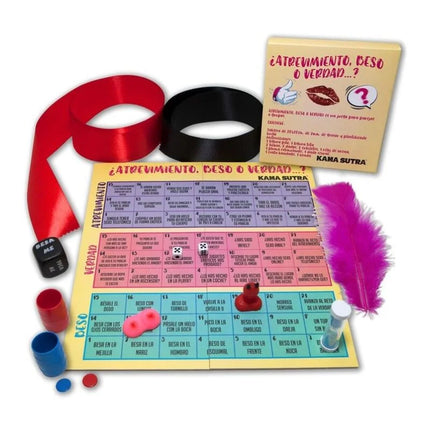 Diablo picante spiel wagen kuss oder wahrheit spielbrett mit buntem kariertem spielfeld und spielzubehör
