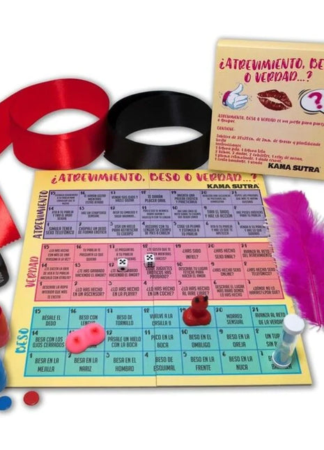 Diablo picante spiel wagen kuss oder wahrheit spielbrett mit buntem kariertem spielfeld und spielzubehör