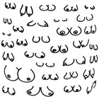 Schwarze lineart illustrations von verschiedenen stilisierten brustformen auf weißen quadratischen untersetzern für diverty sex
