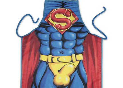 Diablo picante super penis schürze blau und rot mit gelbem gürtel und ikonischem s schild emblem